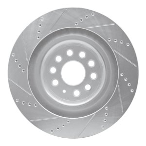 Tesla Model S Brake Rotor (1) - Rear Right - R1 Concepts - Drilled & Slotted - Silver - `12-`21